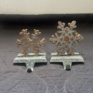 Snowflake Galvanized Metal Stocking Holder  Set of 2 Christmas Holiday Farmhouse